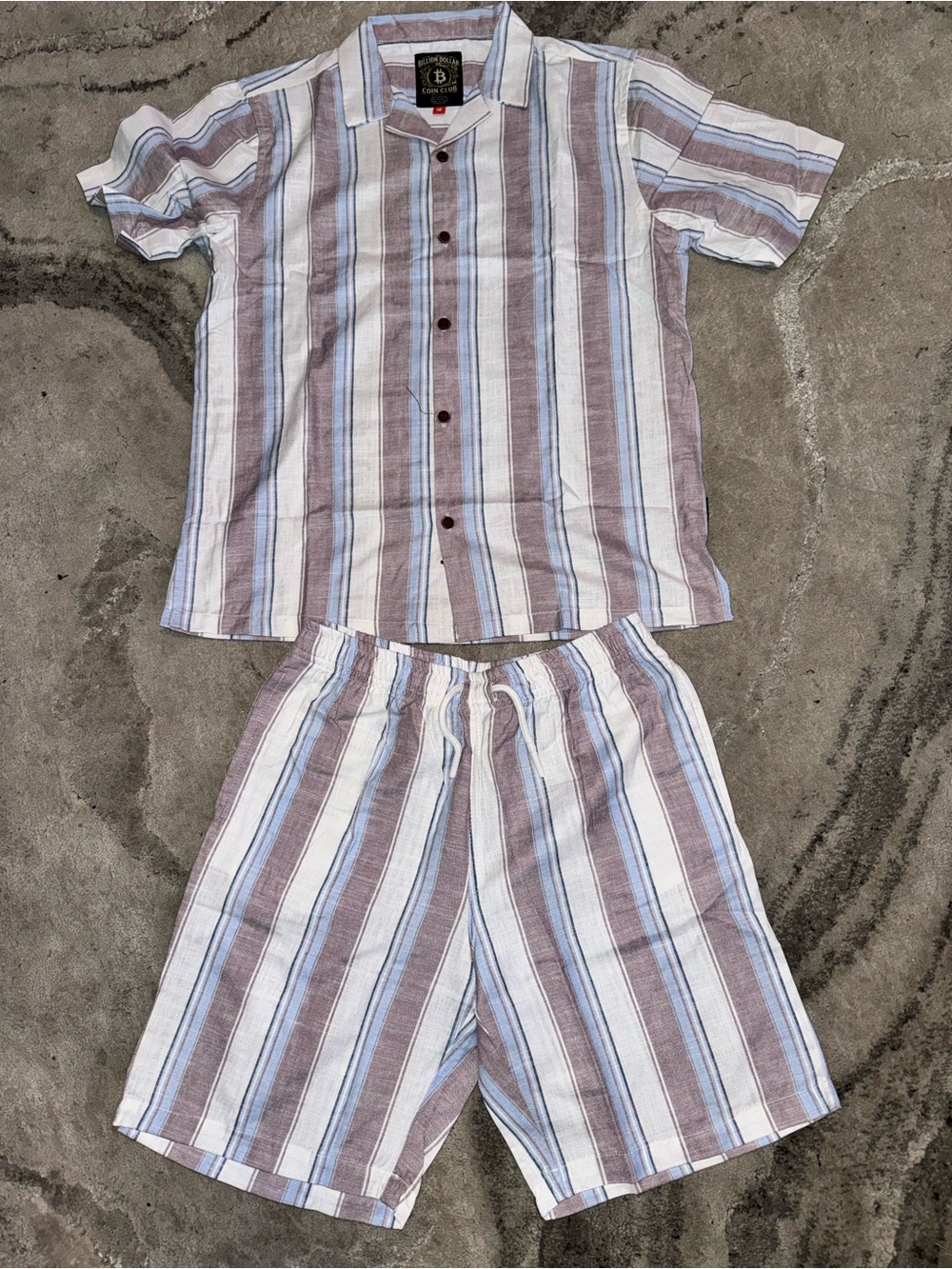 Children's Striped Short-Sleeve Short Set - Blue & Brown by B